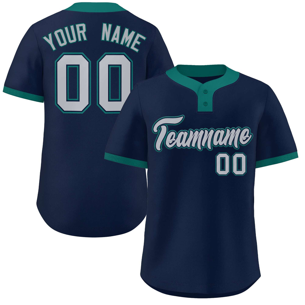 Custom Navy Gray-Aqua Classic Style Authentic Two-Button Baseball Jersey