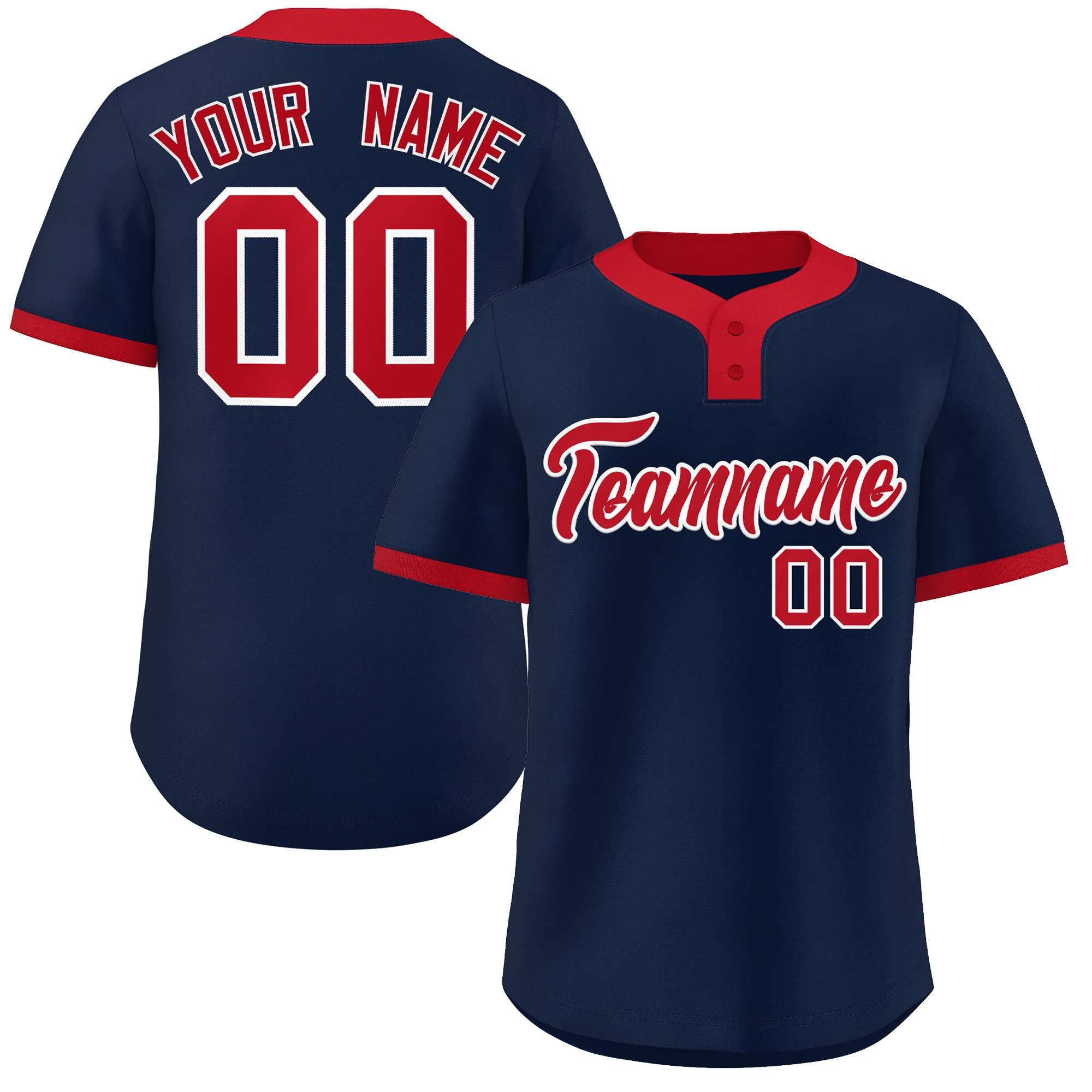 Custom Navy Red Classic Style Authentic Two-Button Baseball Jersey