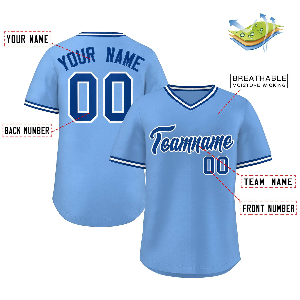 Custom Light Blue Royal-White Classic Style Outdoor Authentic Pullover Baseball Jersey