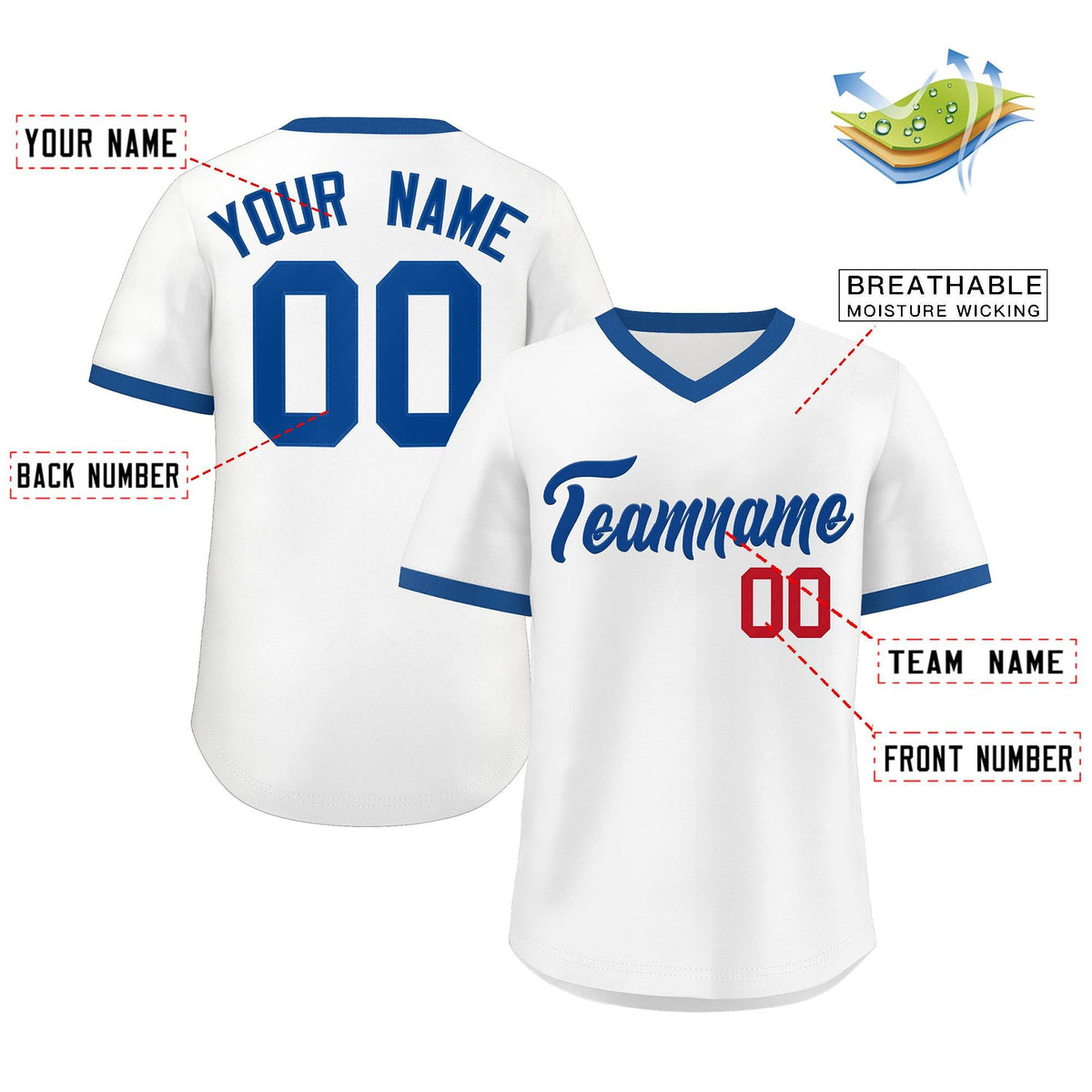 Custom White Royal-Red Classic Style Outdoor Authentic Pullover Baseball Jersey