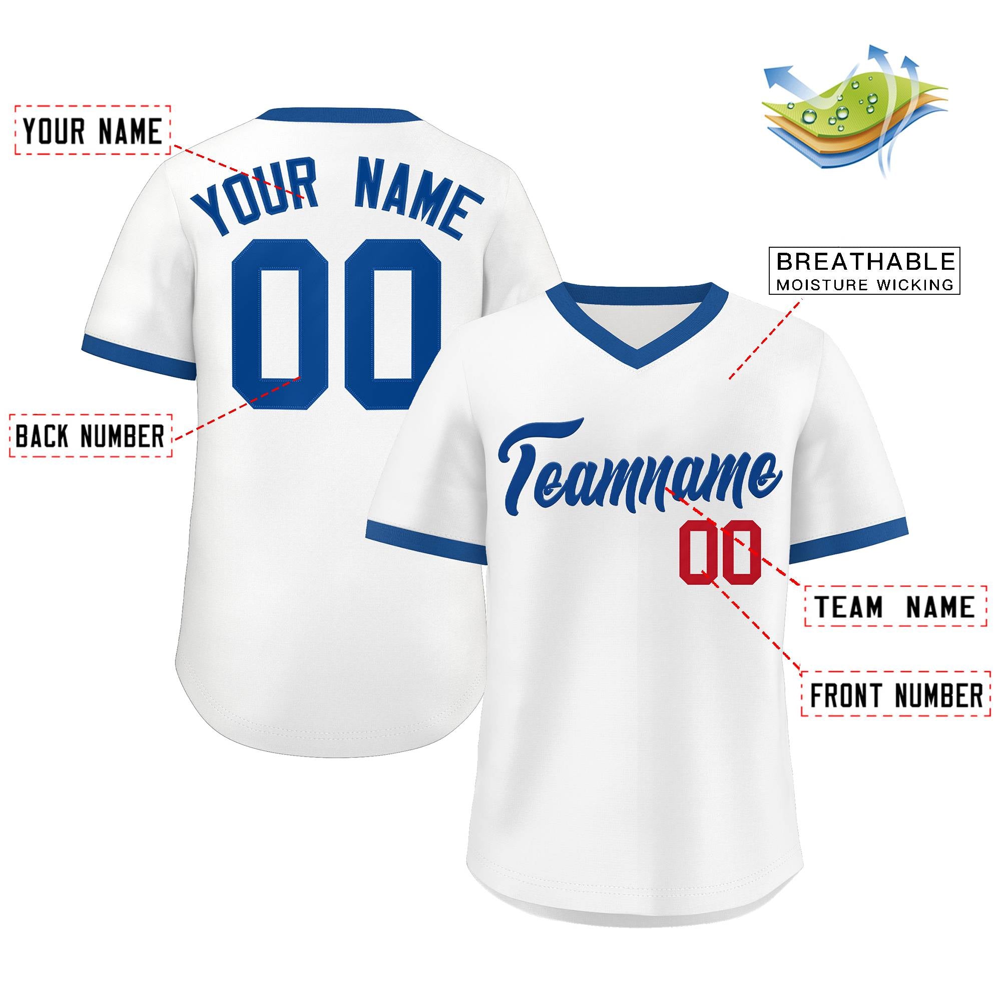 Custom White Royal-Red Classic Style Outdoor Authentic Pullover Baseball Jersey