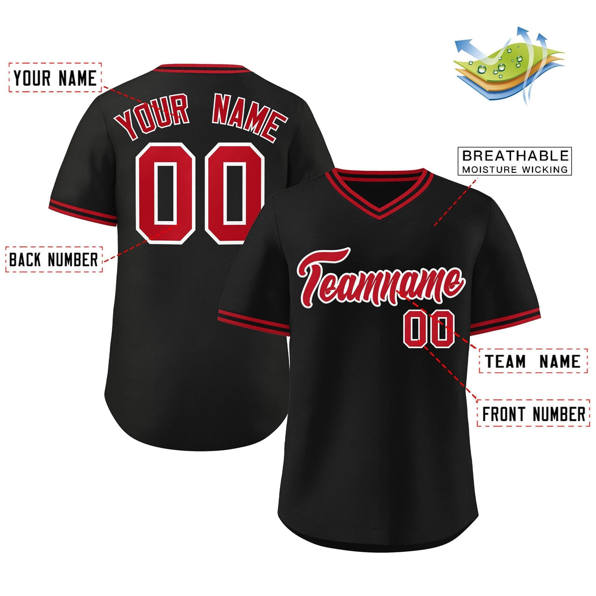 Custom Black Red-Black Classic Style Outdoor Authentic Pullover Baseball Jersey