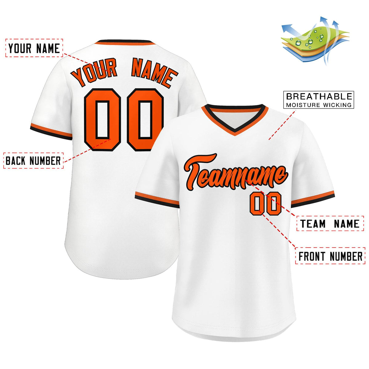 Custom White Orange Classic Style Outdoor Authentic Pullover Baseball Jersey
