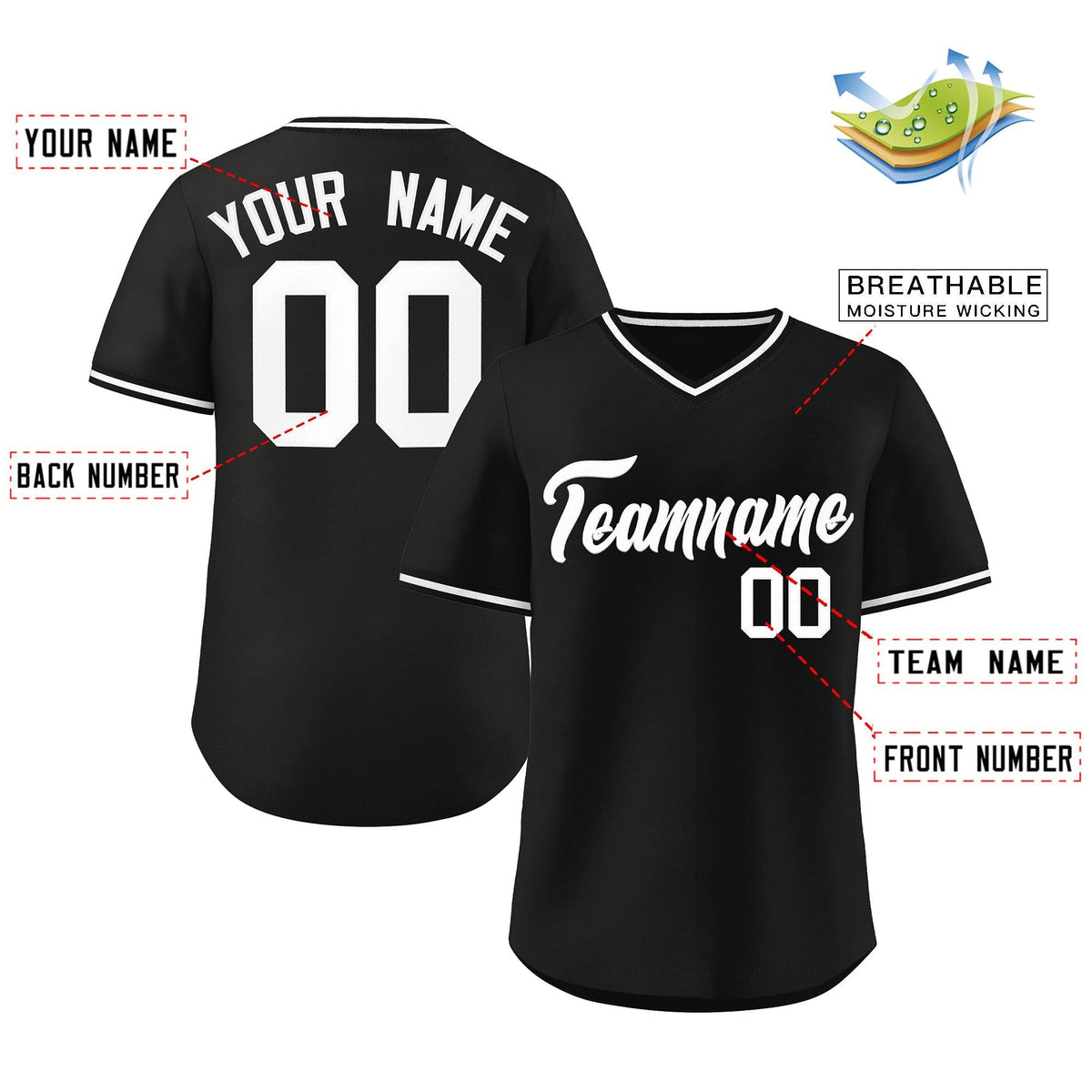 Custom Black White Classic Style Outdoor Authentic Pullover Baseball Jersey