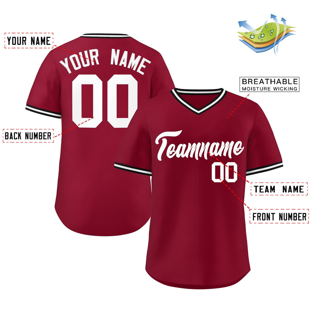 Custom Crimson Classic Style Outdoor Authentic Pullover Baseball Jersey