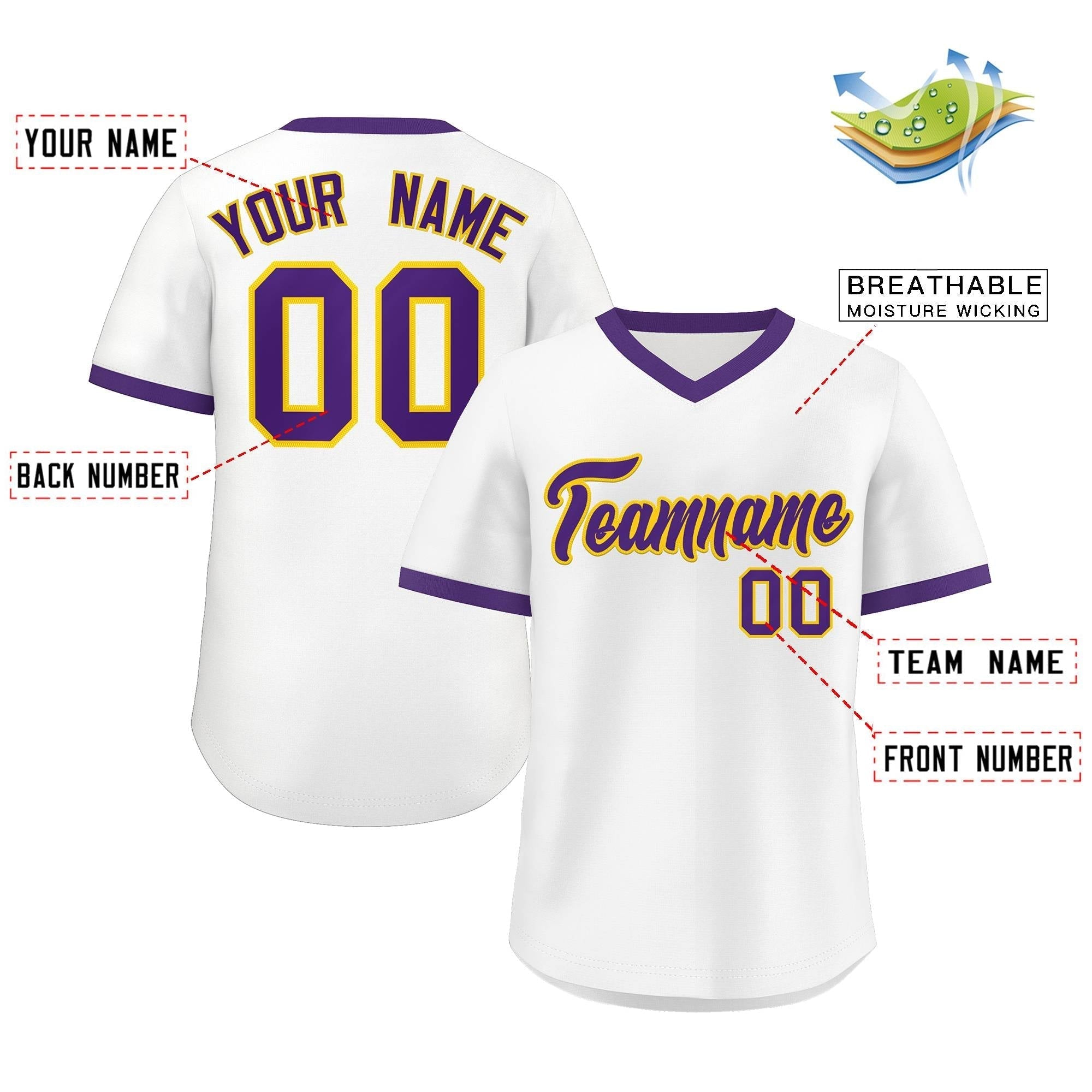 Custom White Purple Classic Style Outdoor Authentic Pullover Baseball Jersey
