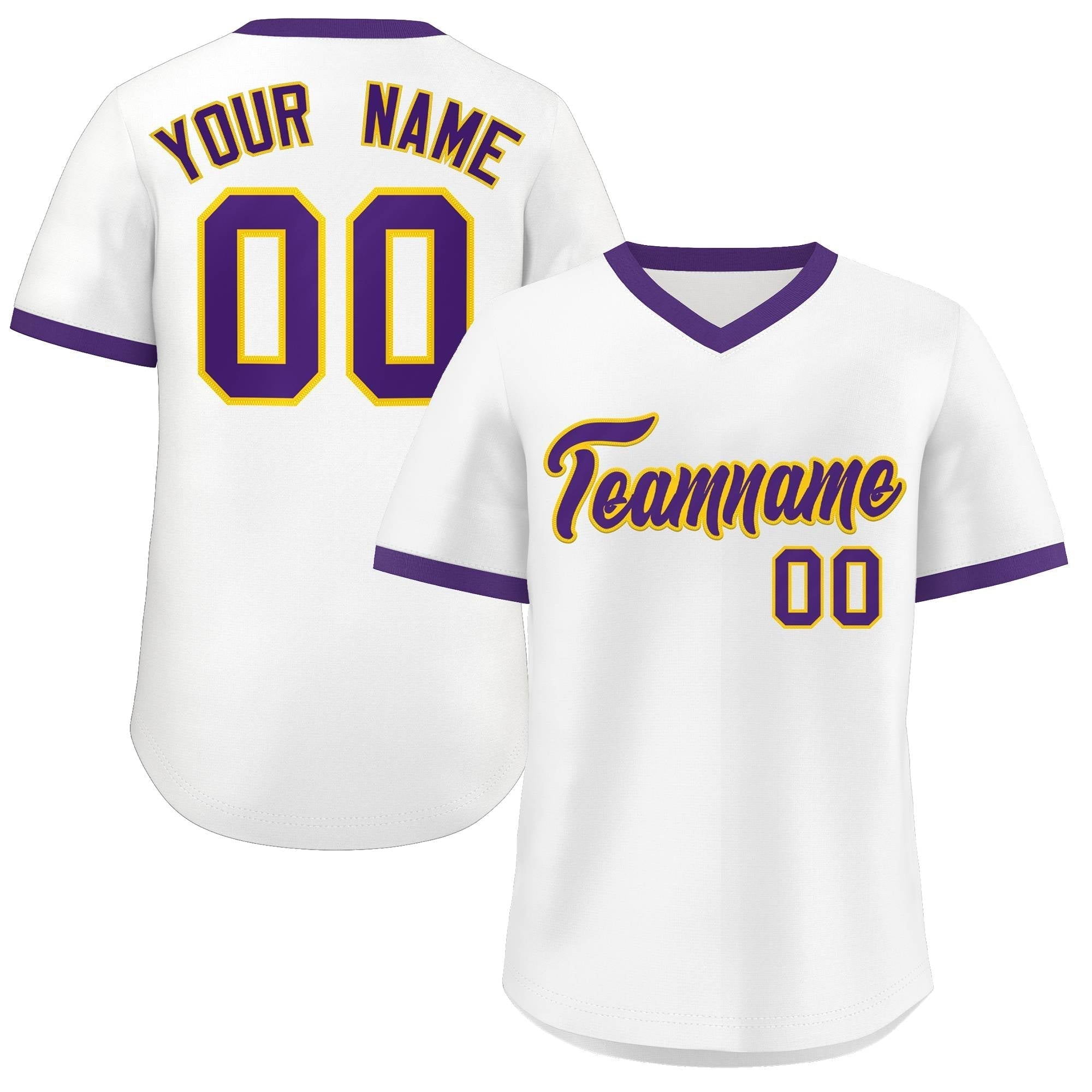 Custom White Purple Classic Style Outdoor Authentic Pullover Baseball Jersey