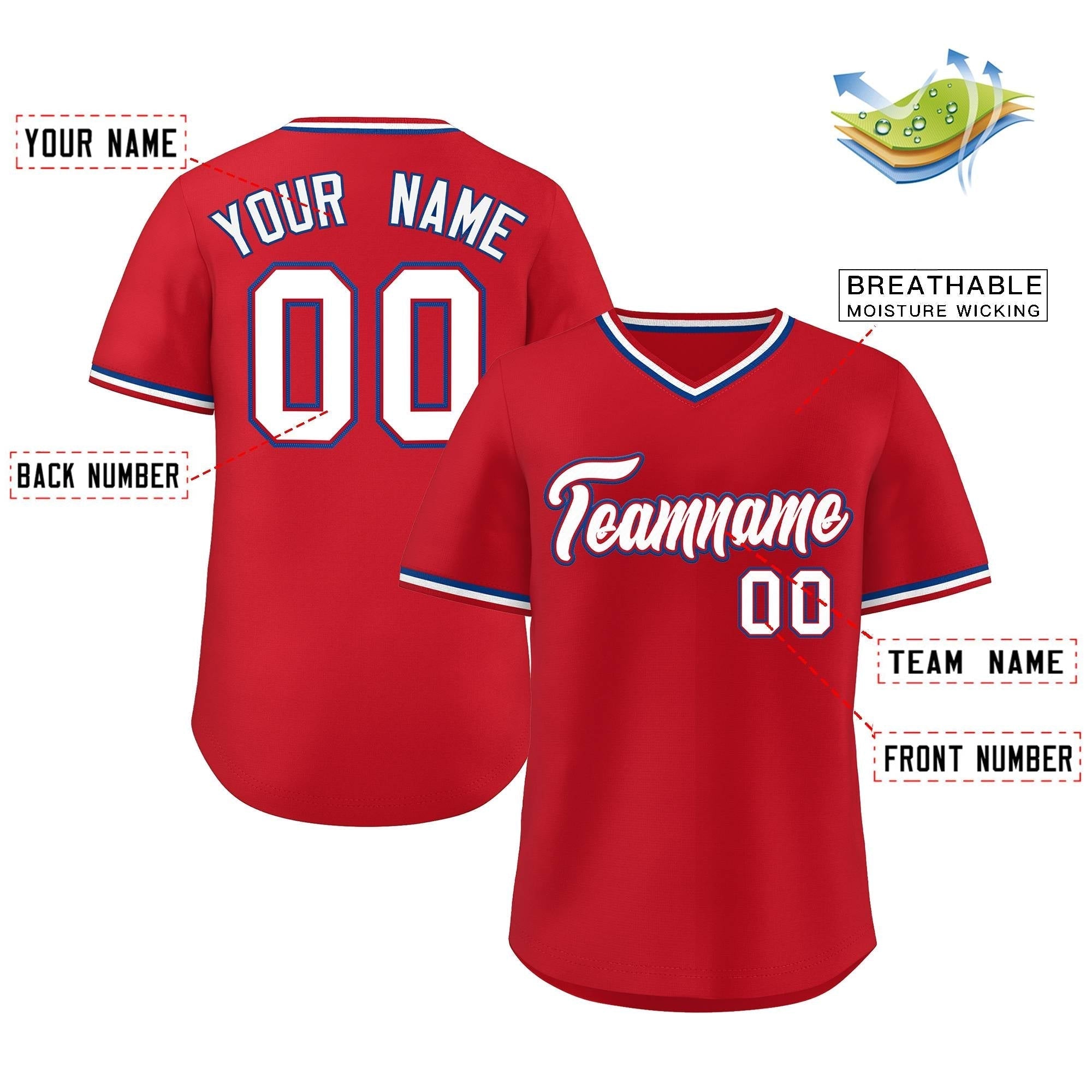 Custom Red White Classic Style Outdoor Authentic Pullover Baseball Jersey