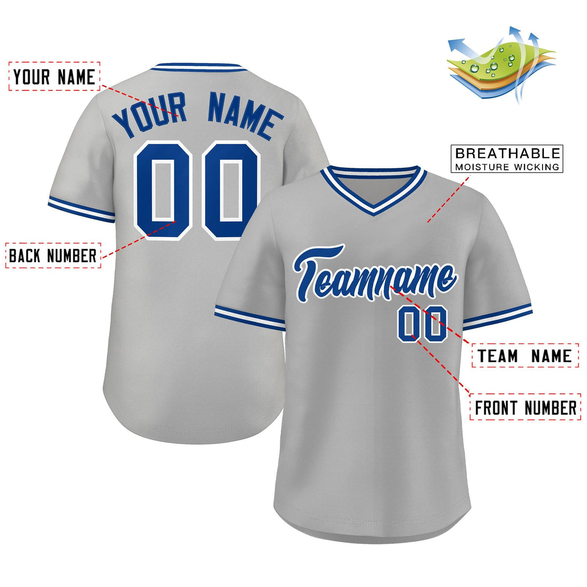 Custom Gray Royal-White Classic Style Outdoor Authentic Pullover Baseball Jersey