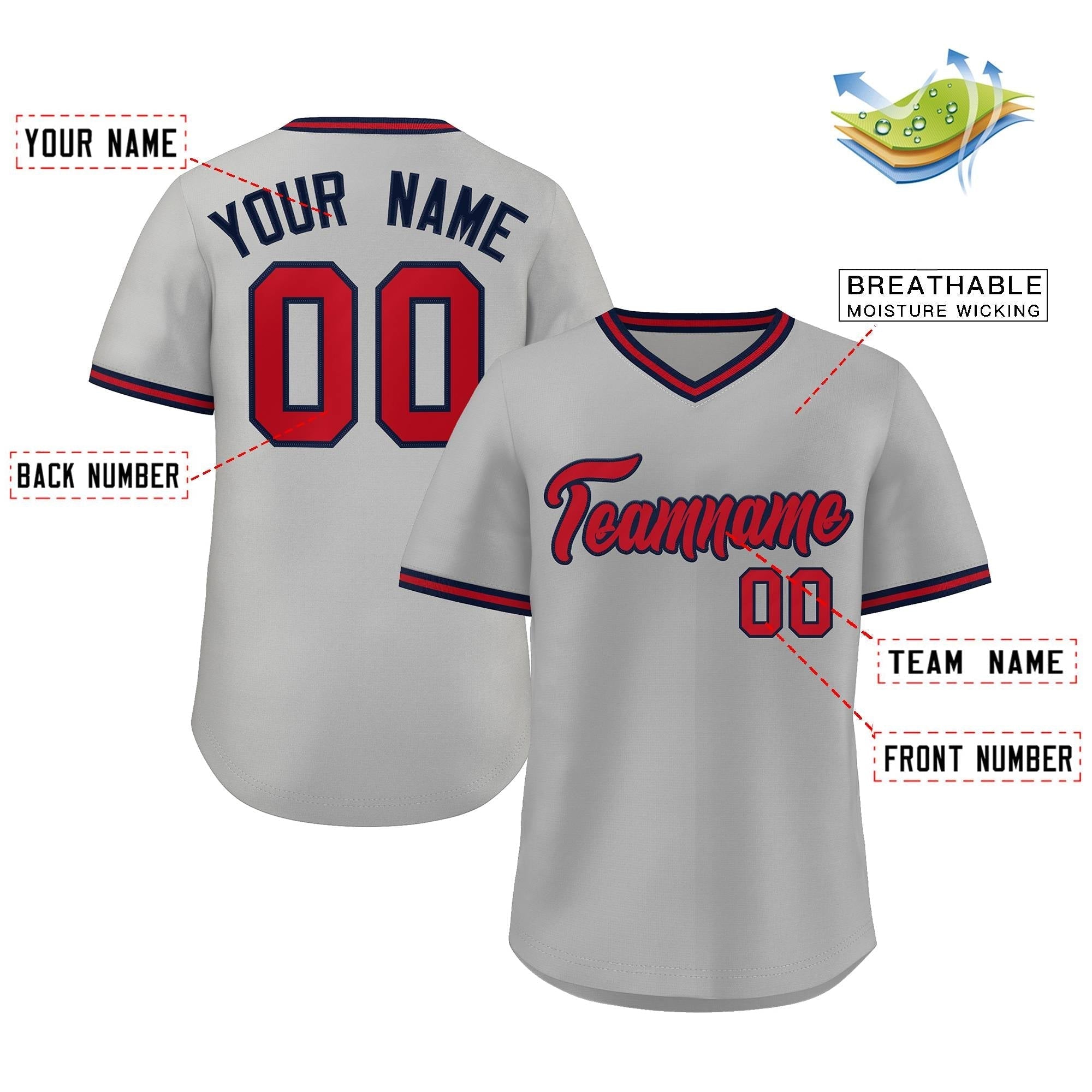 Custom White Red Navy Classic Style Outdoor Authentic Pullover Baseball Jersey