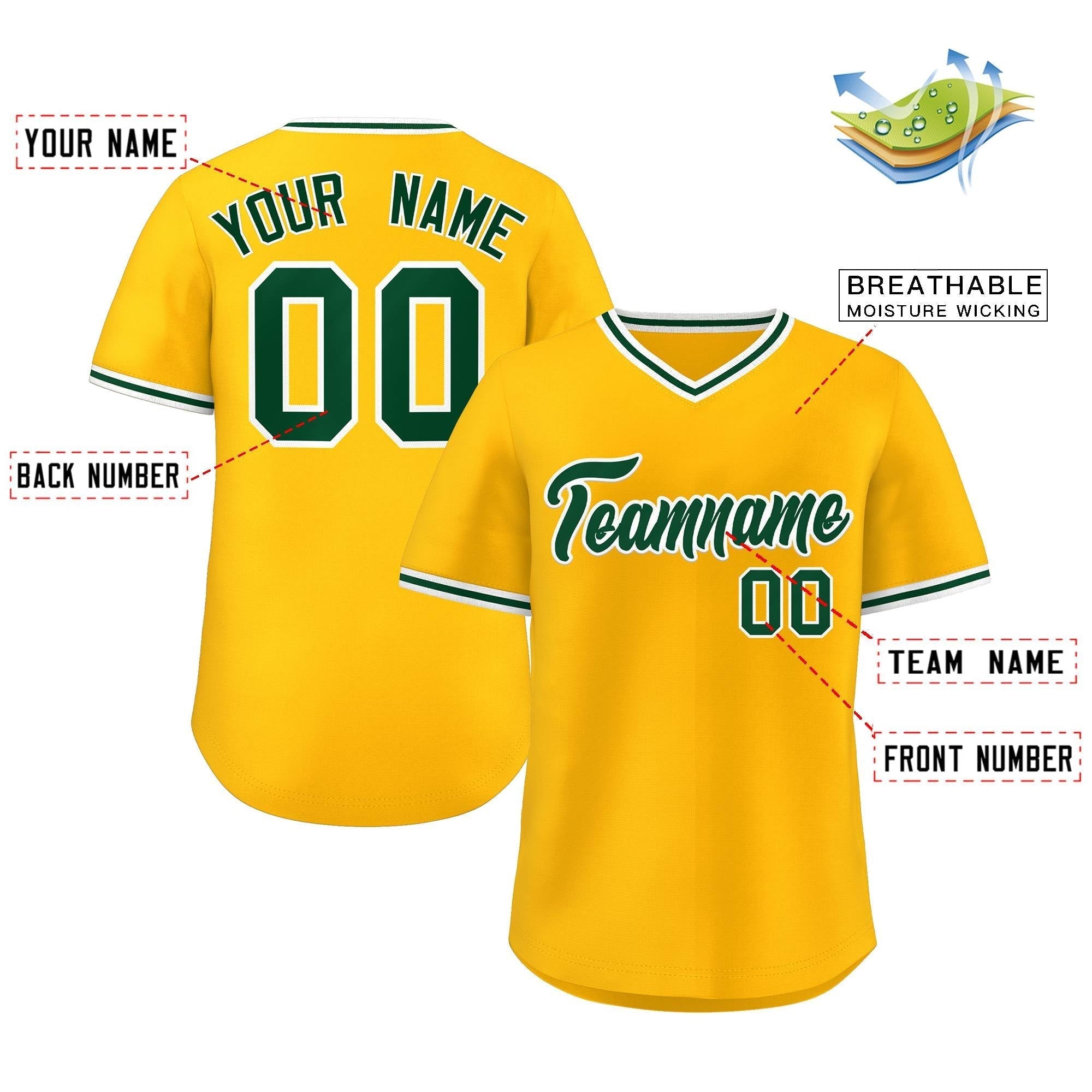 Custom Yellow Green Classic Style Outdoor Authentic Pullover Baseball Jersey
