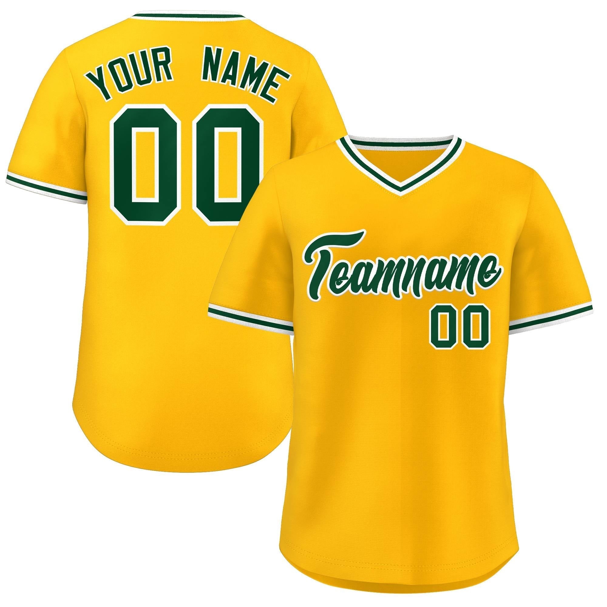 Custom Yellow Green Classic Style Outdoor Authentic Pullover Baseball Jersey