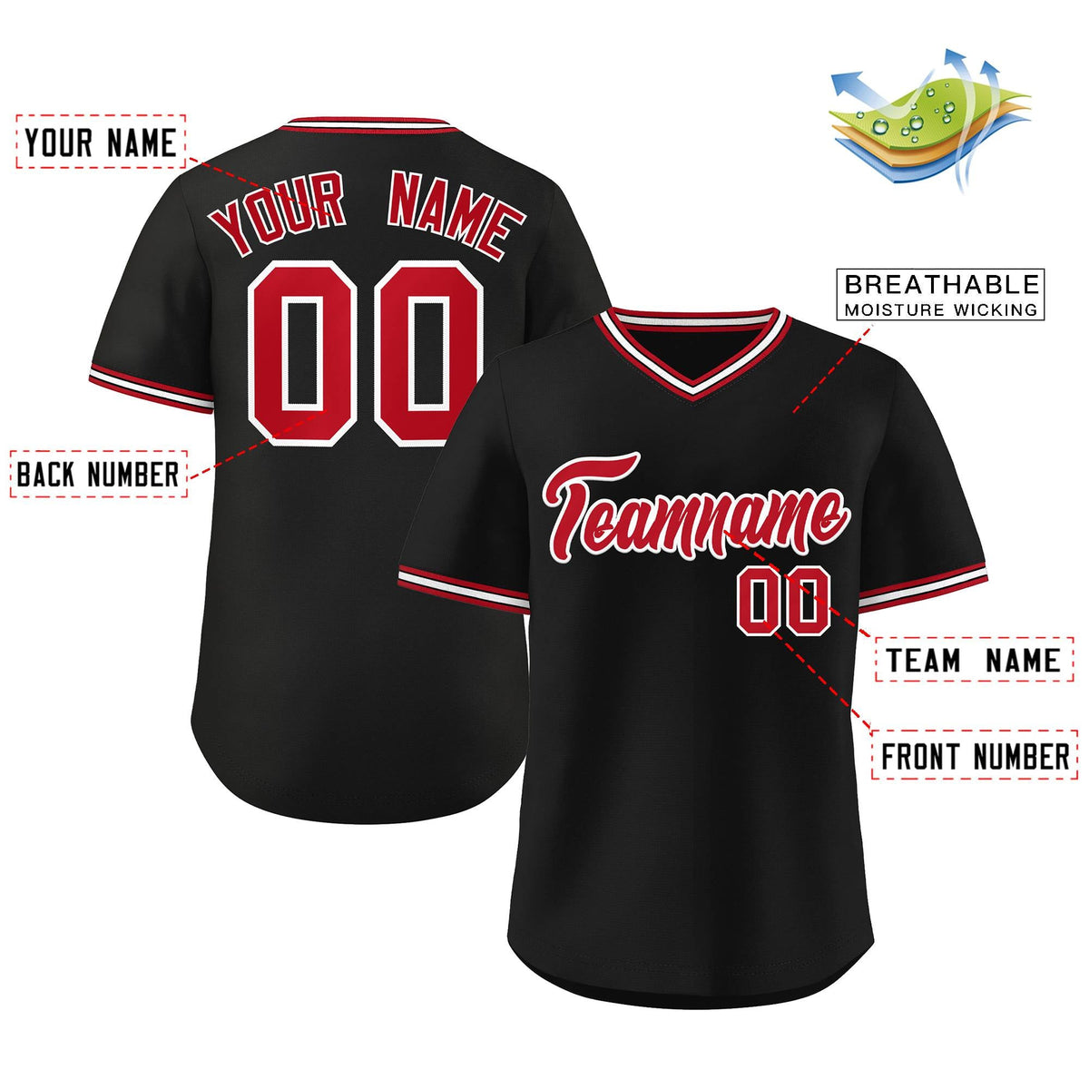 Custom Black Red-White Classic Style Outdoor Authentic Pullover Baseball Jersey