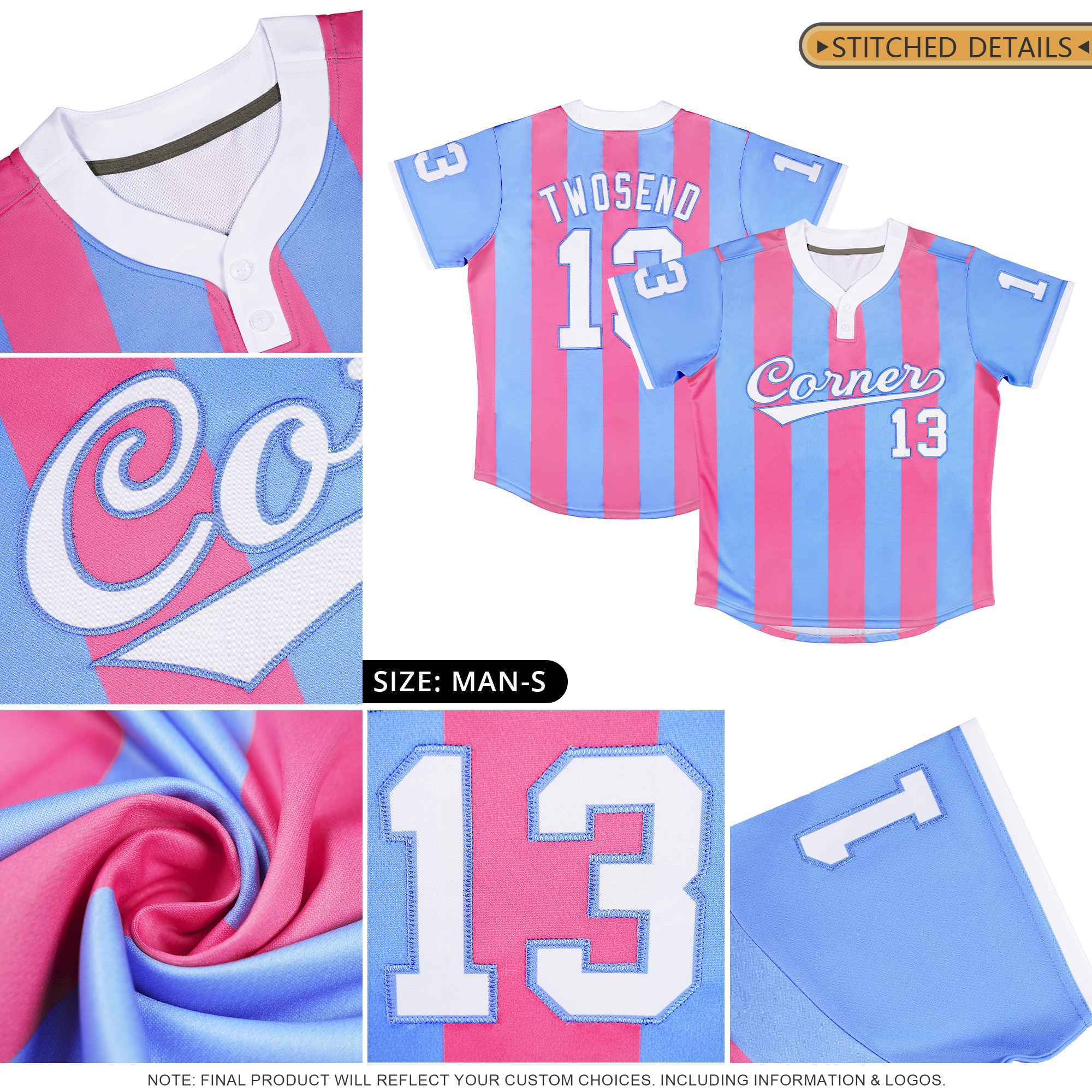 Custom Silver Pink Stripe Fashion Authentic Two-Button Baseball Jersey