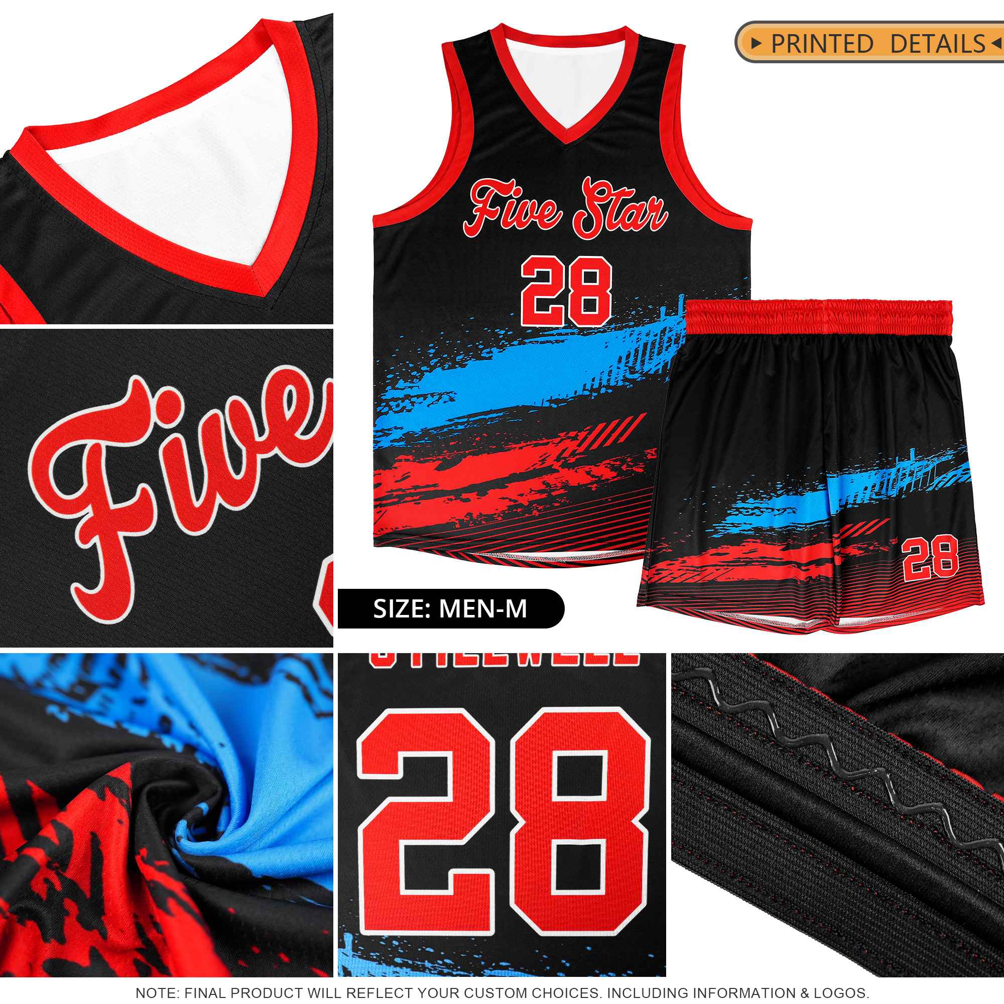 Custom Royal Red and Yellow Graffiti Pattern Sports Uniform Basketball Jersey