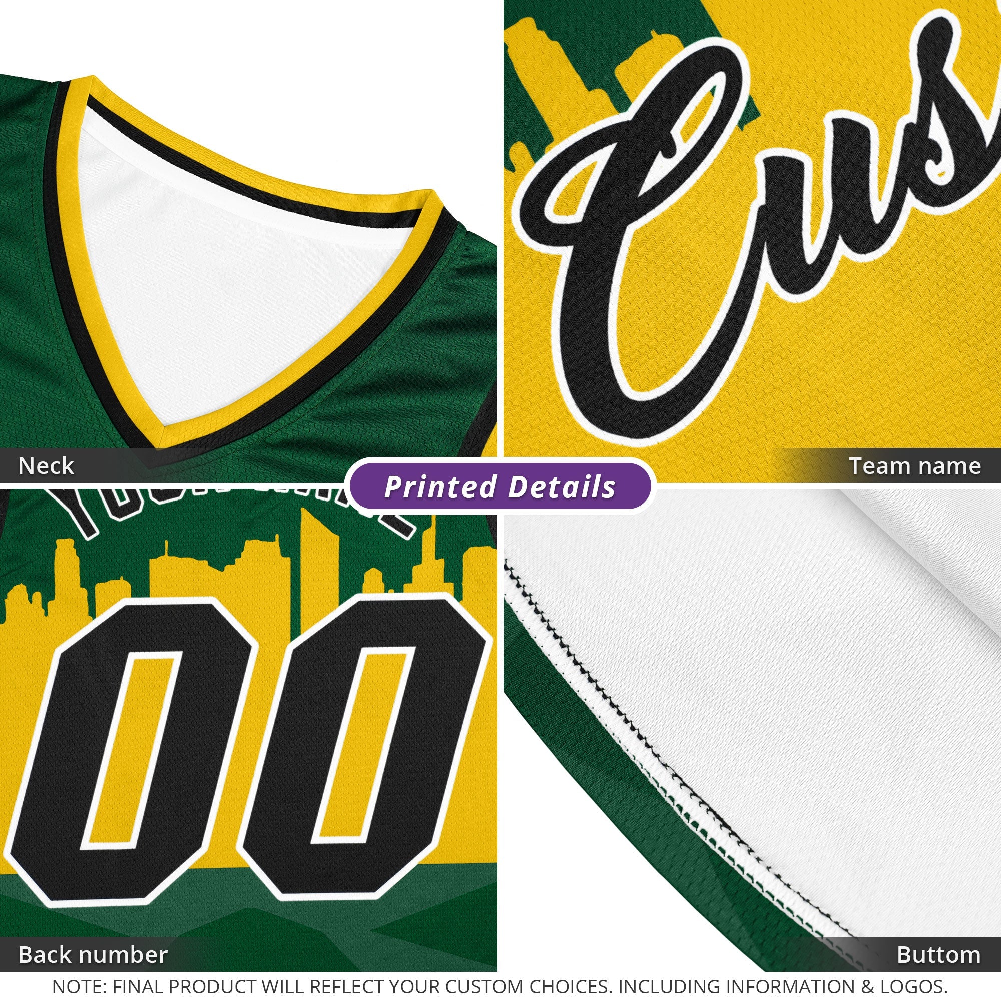 Custom Green Personalized City Silhouette Pattern Sports Uniform Basketball Jersey