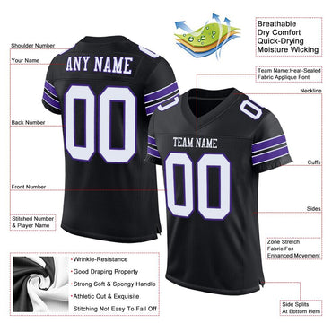 Custom Black White-Purple Classic Style Mesh Authentic Football Jersey