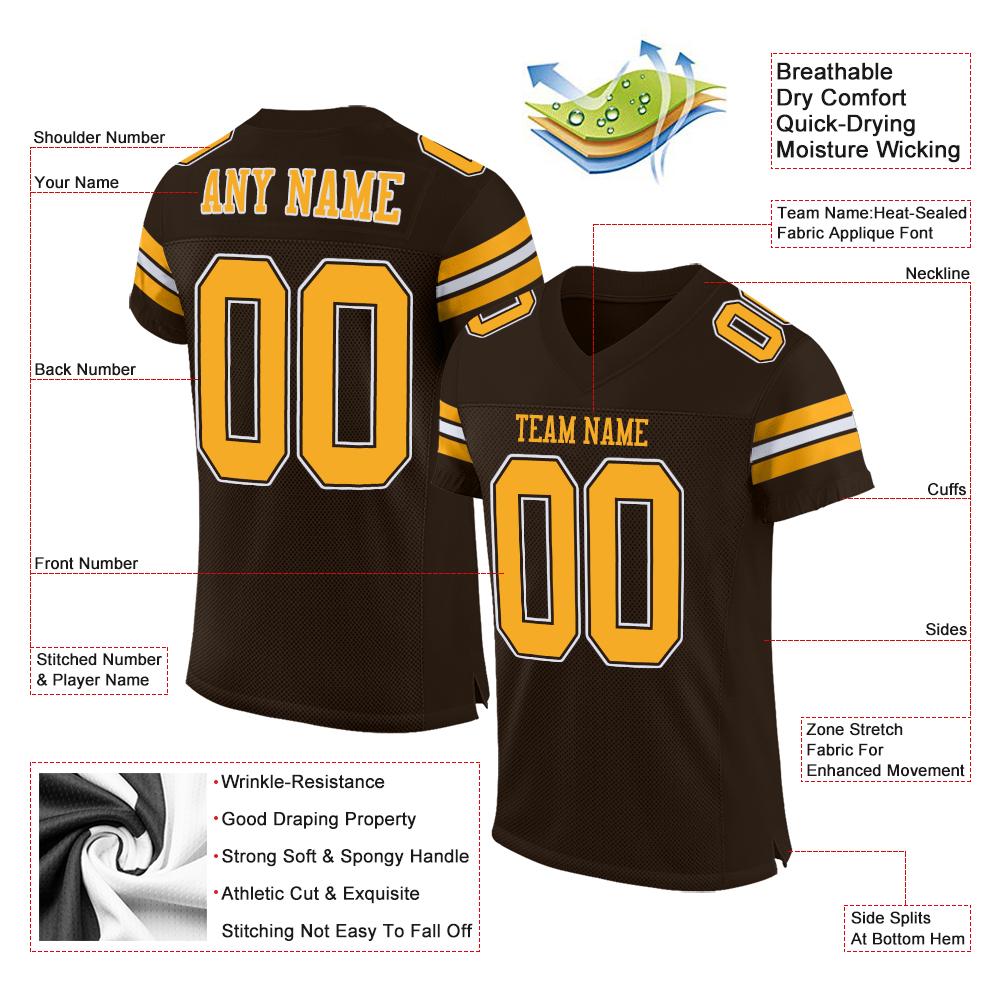 Custom Brown Gold-White Classic Style Mesh Authentic Football Jersey