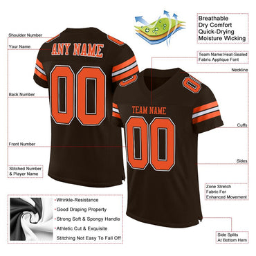 Custom Brown Orange-White Classic Style Mesh Authentic Football Jersey