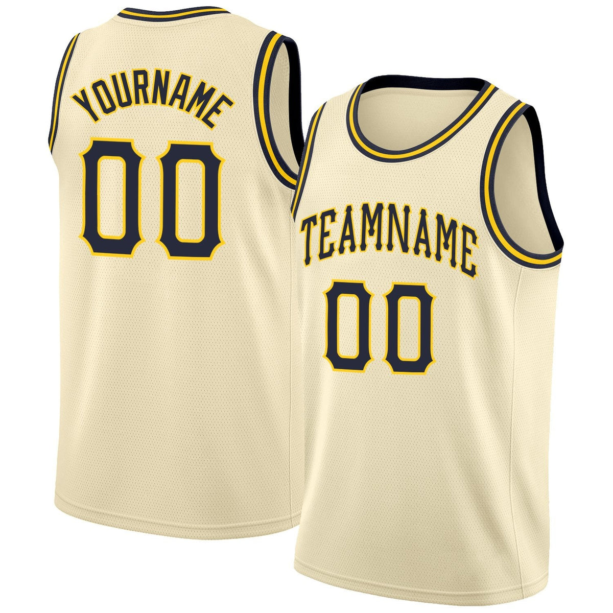 Custom Cream Navy-Gold Classic Tops Athletic Basketball Jersey