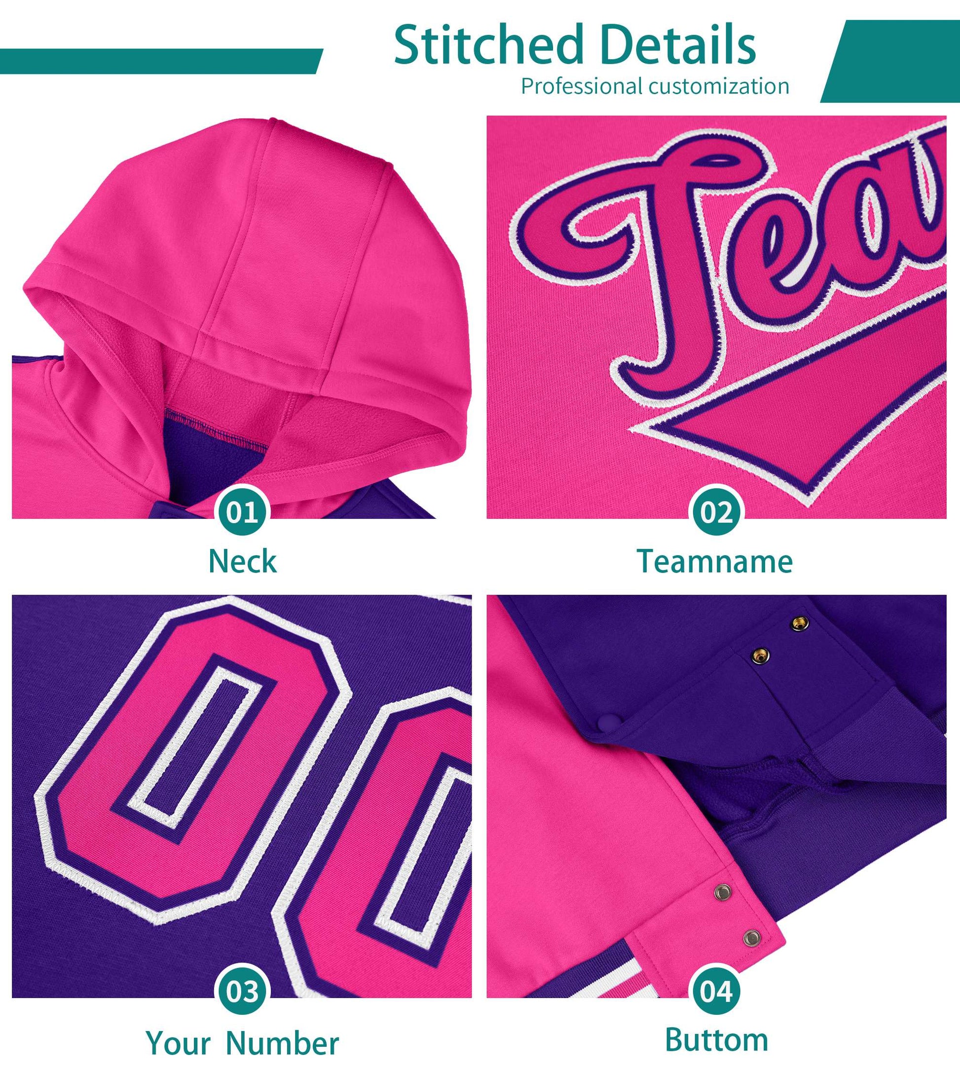 Custom Pink Neon Green Varsity Full-Zip Letterman Classic Hoodie Jacket