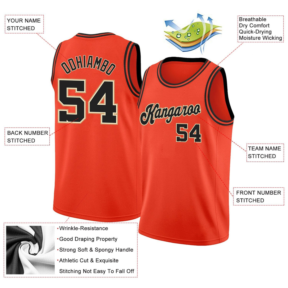 Custom Orange Black-Yellow Classic Tops Athletic Casual Basketball Jersey
