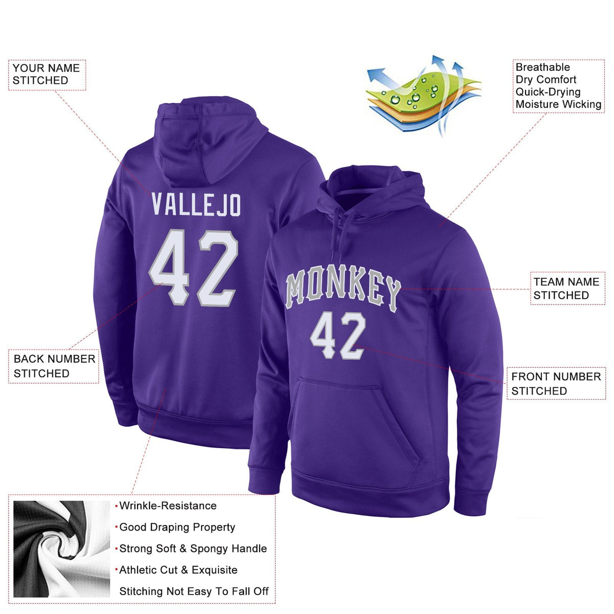 Custom Purple White-Gray Classic Style Uniform Pullover Fashion Hoodie
