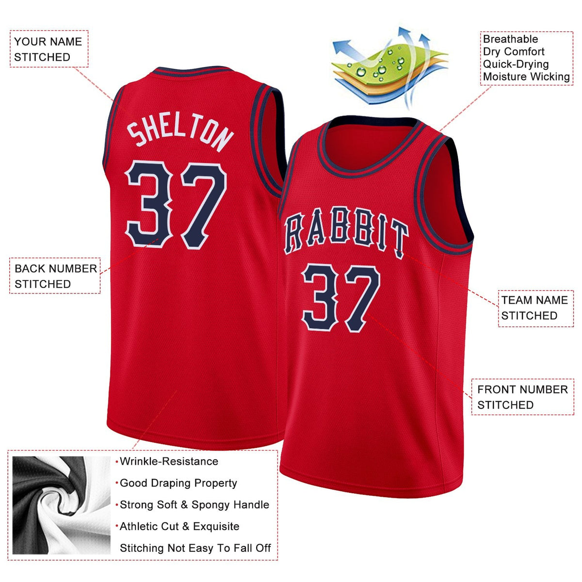 Custom Red Navy Classic Tops Fashion Sportwear Basketball Jersey