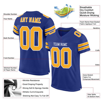 Custom Royal Gold-White Classic Style Mesh Authentic Football Jersey