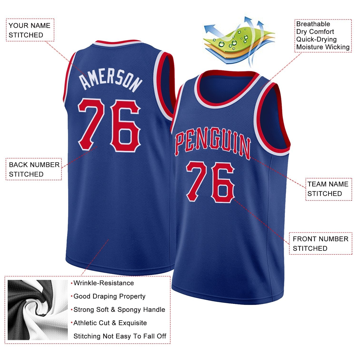 Custom Royal Red-White Classic Tops Athletic Casual Basketball Jersey