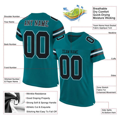 Custom Teal Black-White Classic Style Mesh Authentic Football Jersey