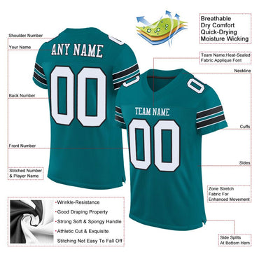 Custom Teal White-Black Classic Style Mesh Authentic Football Jersey