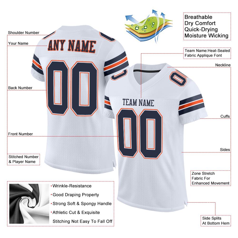 Custom White Navy-Orange Classic Style Mesh Authentic Football Jersey