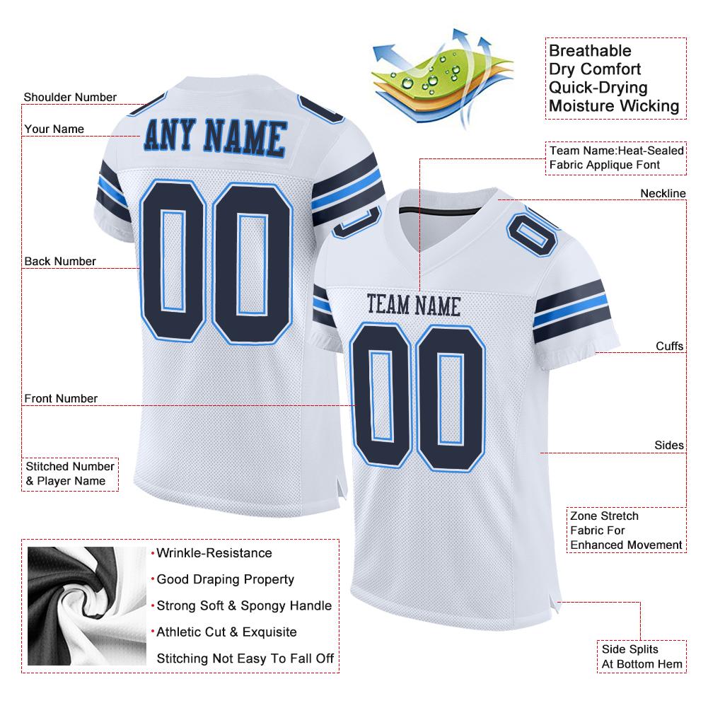 Custom White Navy-Powder Blue Classic Style Mesh Authentic Football Jersey