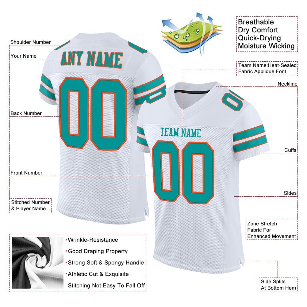 Custom White Aqua-Orange Classic Style Mesh Authentic Football Jersey