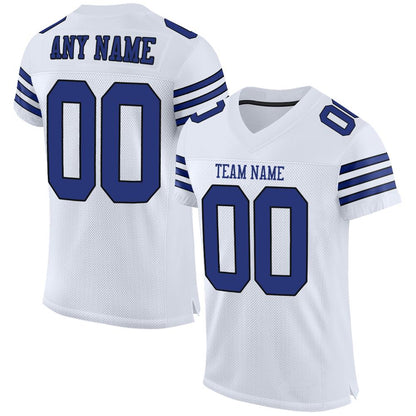 Custom White Royal-Black Classic Style Mesh Authentic Football Jersey