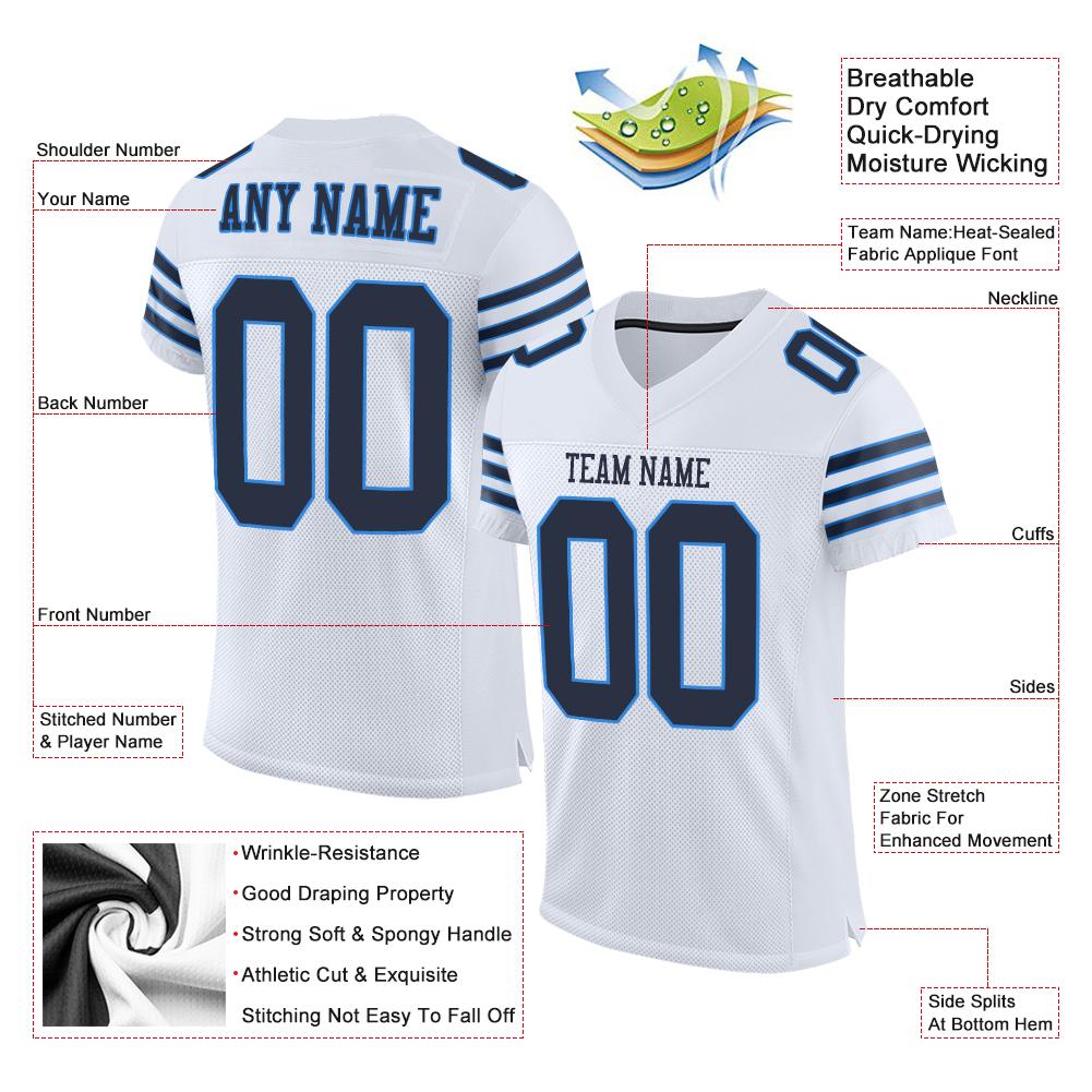 Custom White Navy-Powder Blue Classic Style Mesh Authentic Football Jersey